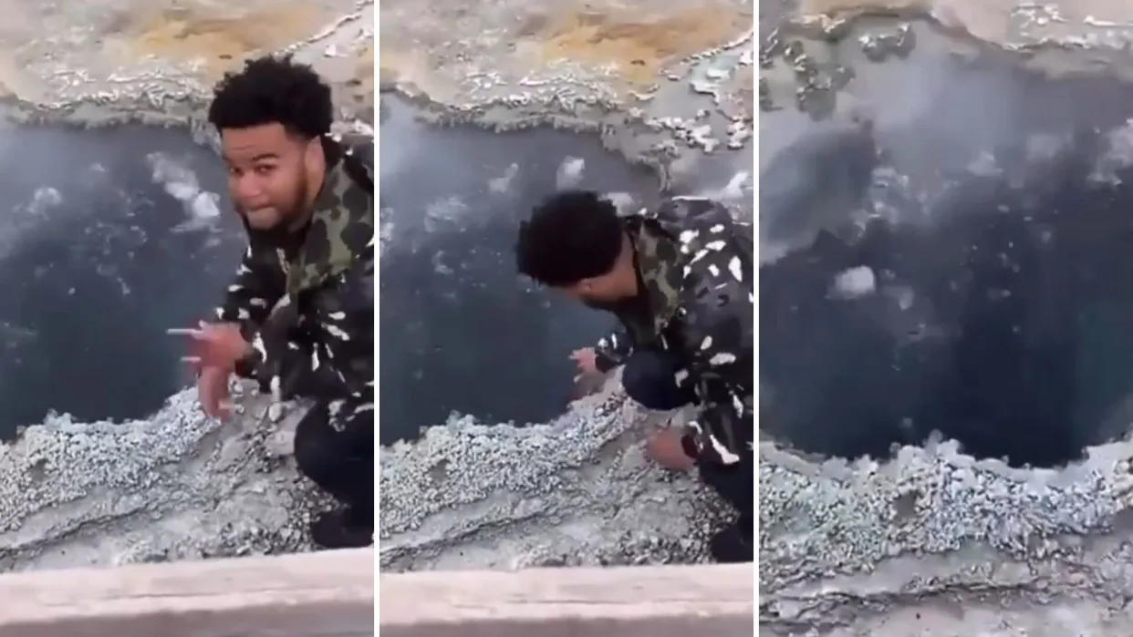 اقدام دیوانه وار یک توریست در کنار دریاچه جوشان